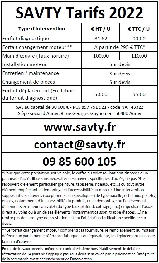 Tarifs SAVTY 2022