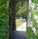 porte d'entrée aluminium avec vitrage et petits bois incorporés